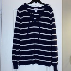 Blue and white striped sweater